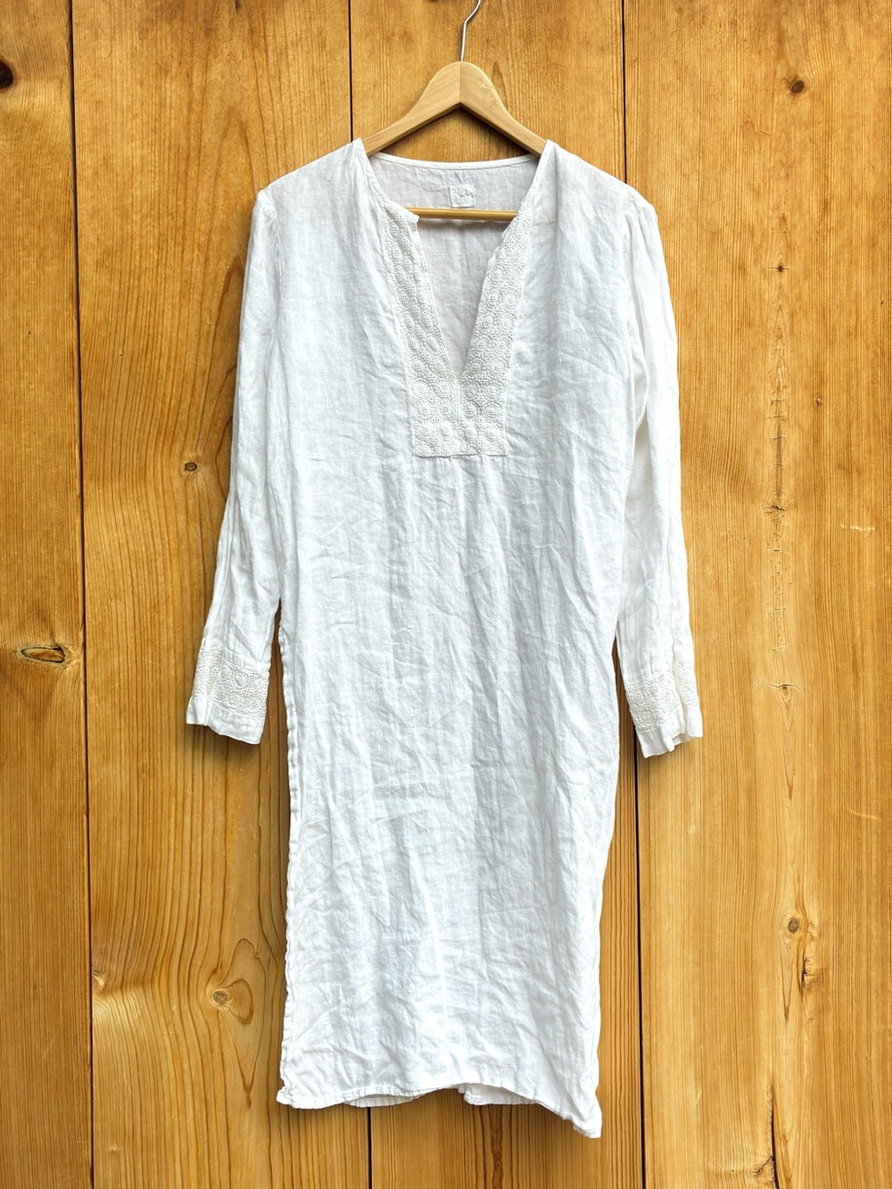 120% Lino White Tunic Dress Embroidered Sz Small